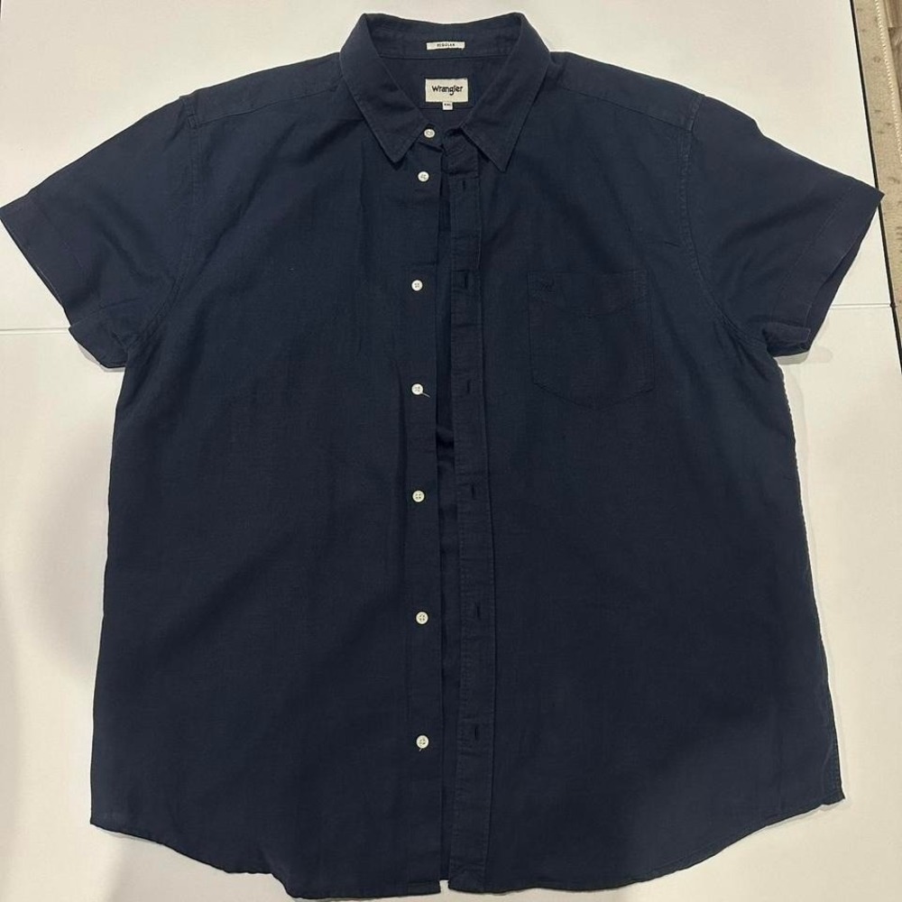 WRANGLER button down Linen Blend Men's XXL regular fit, navy blue